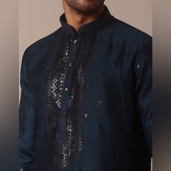 Men's Blue Kurta - Picture 3 of 16